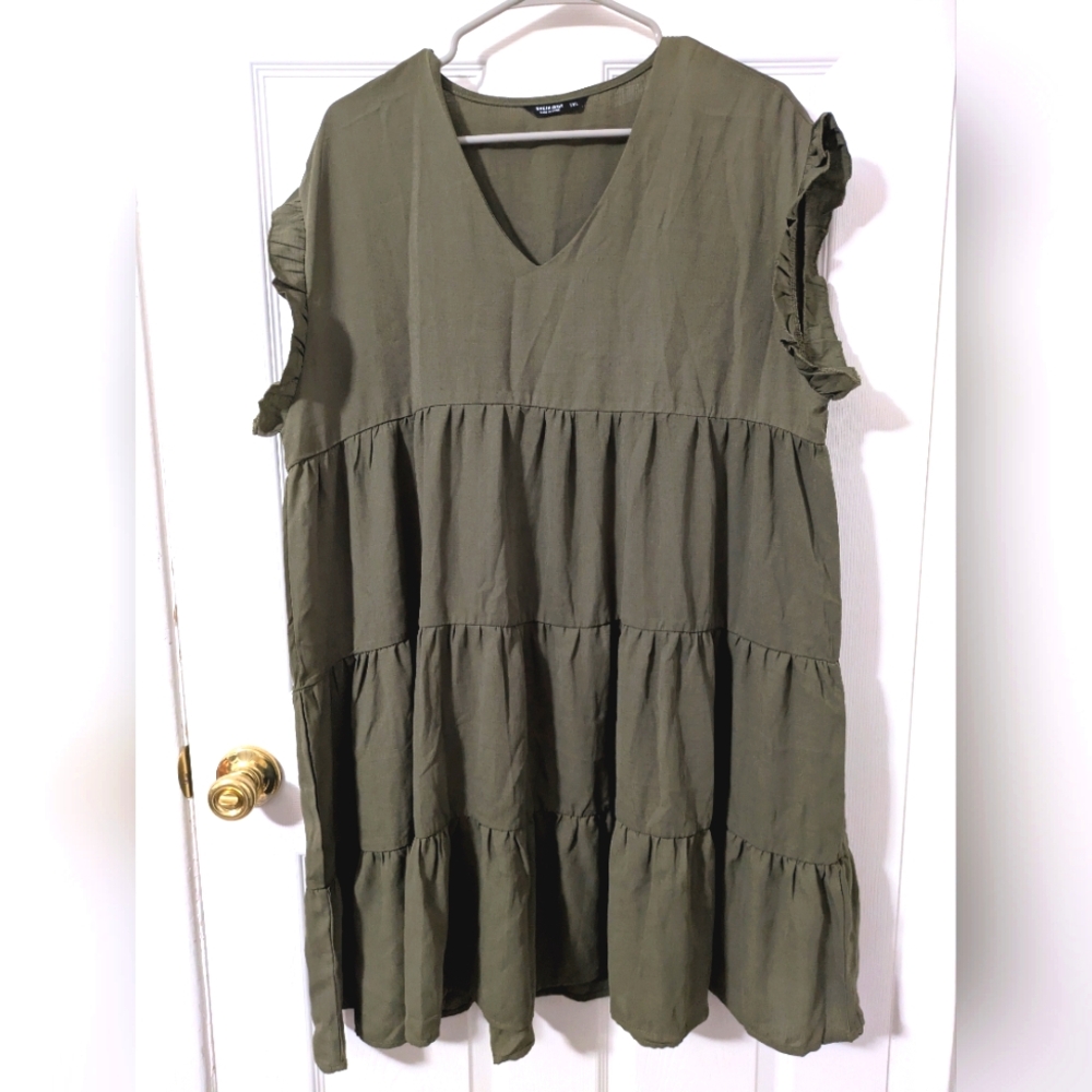 *3 for $15* Elegant Olive Green Ruffle Sleeve Dress